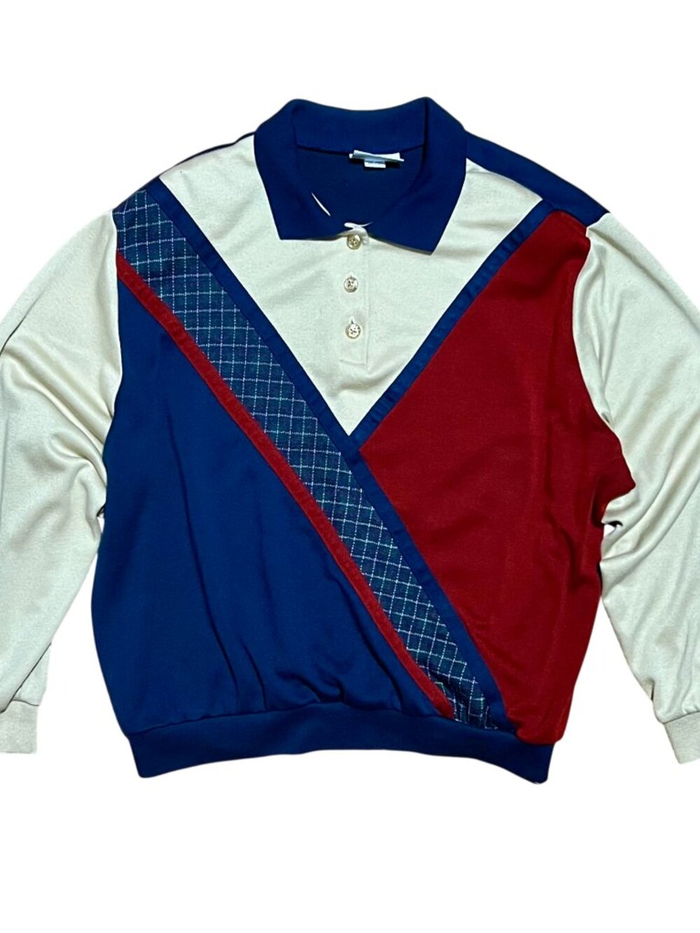 Alfred Dunner 1980s/1990s Colorblock Collared Vintage Sweater, Men's 2XL